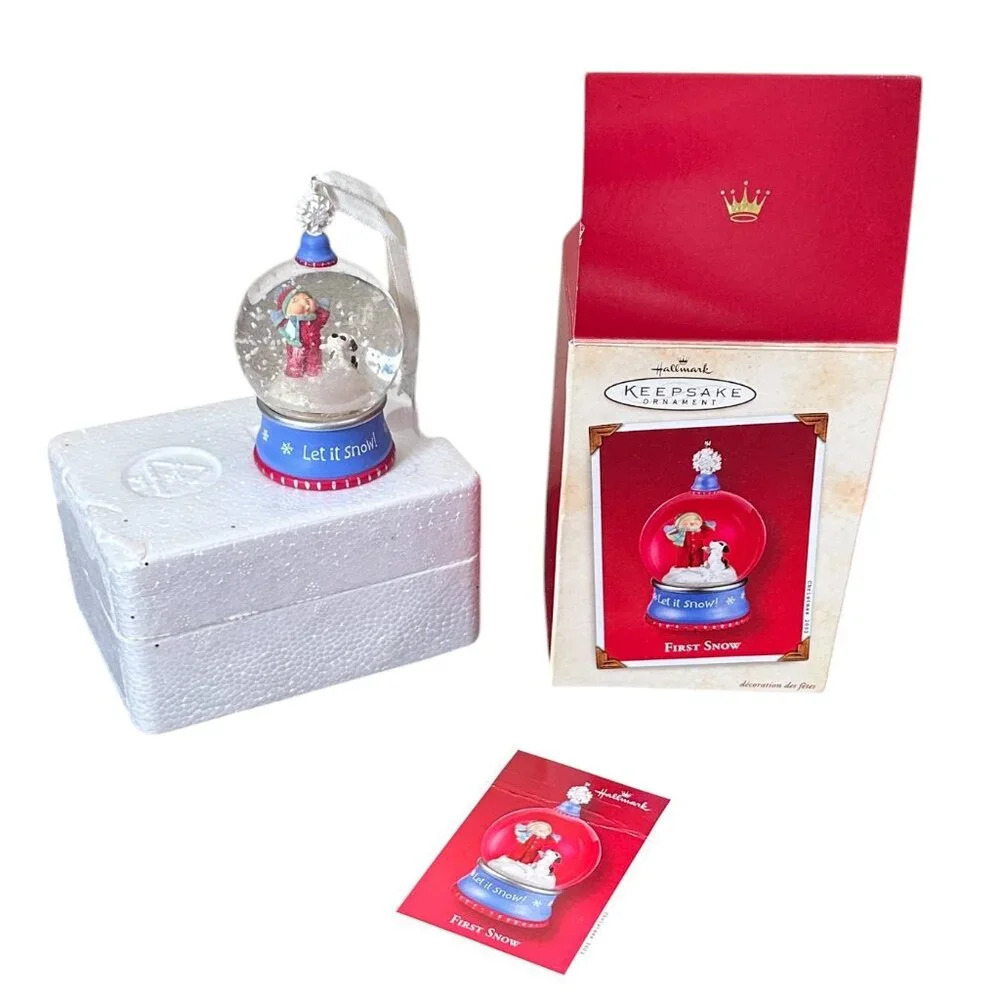 Hallmark Keepsake Ornament First Snow Glass Globe on Stand 2002 Holiday with Box